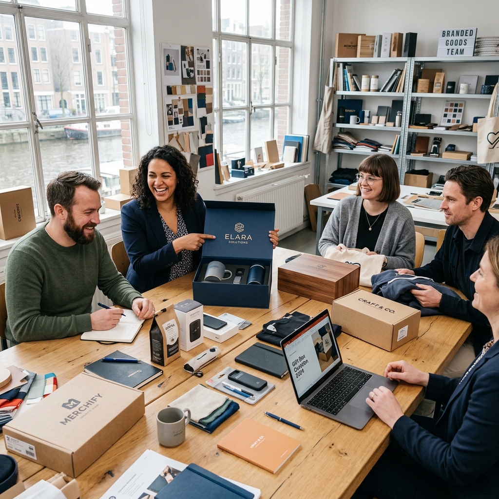 Design and commercial team evaluating corporate gift collections